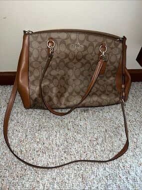 Coach Brown Signature Canvas Tote with Tan Leather Trim